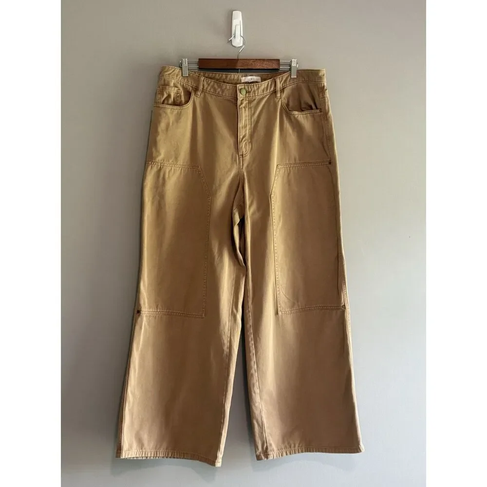 Loft Wide Leg Carpenter Pants Khaki Utility Jeans High Rise Boho Grunge Size 16